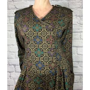 Rare Find! 90's Cropped, Military Style Jumpsuit with Metallic Medallion Pattern